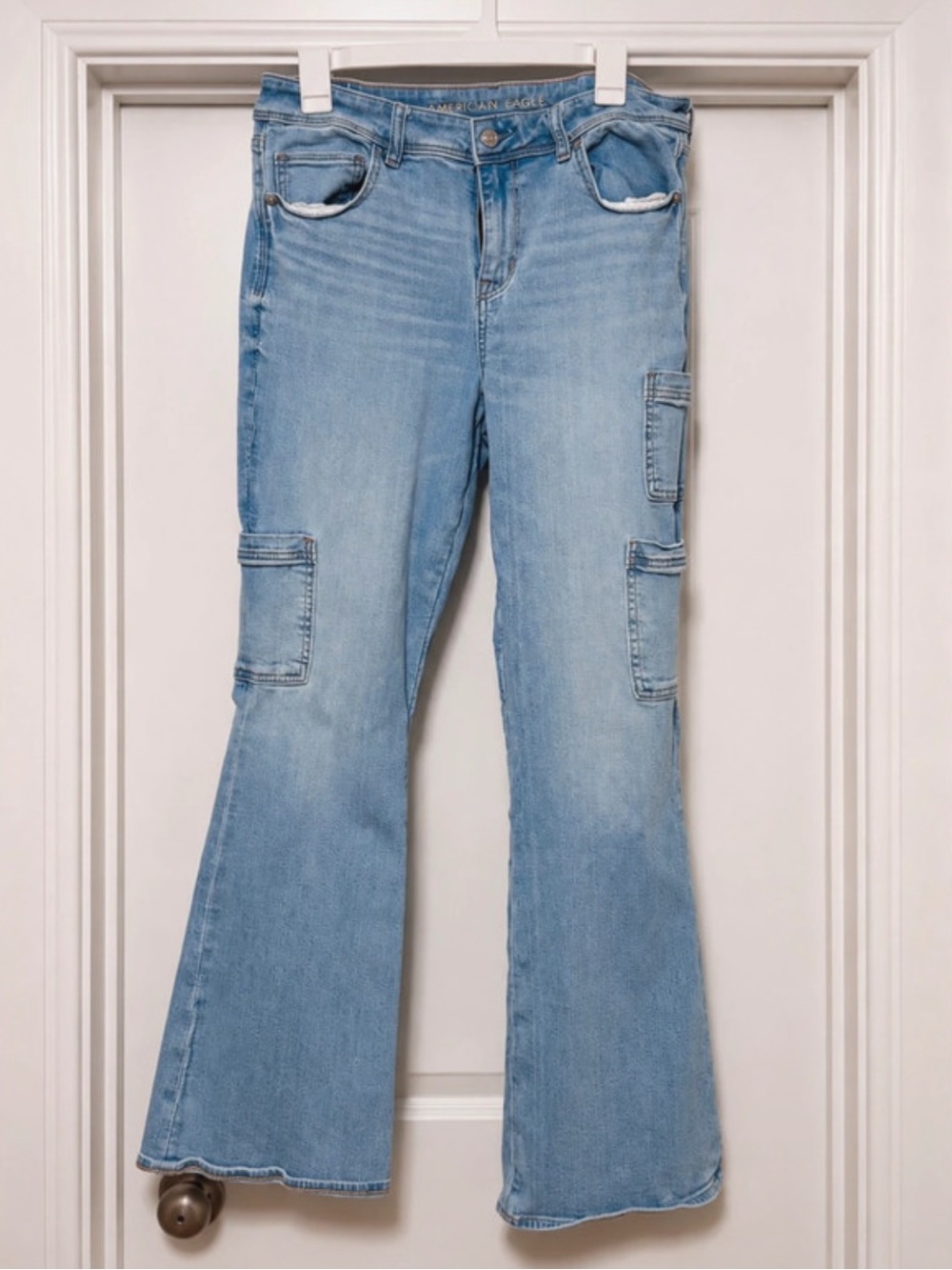 American Eagle Light Blue Women's Flared Cargo Jeans